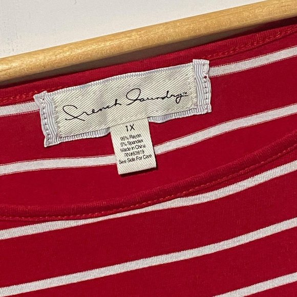 French Laundry red/white stripe knit top 1X‎ stretc - Picture 4 of 6